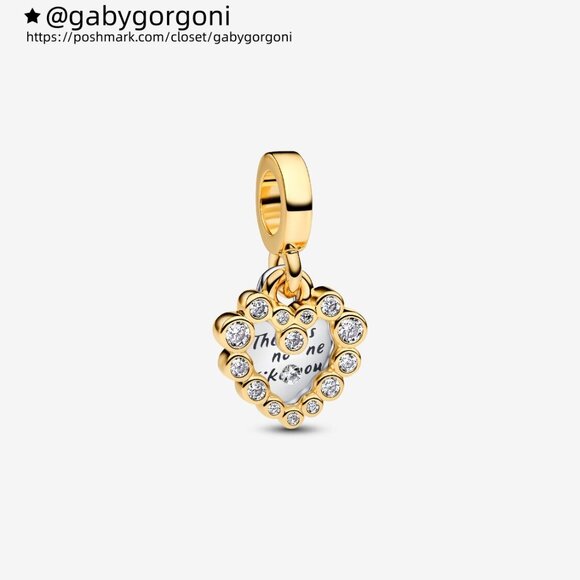 Pandora Sparkling Heart Double Dangle Charm - Picture 1 of 6
